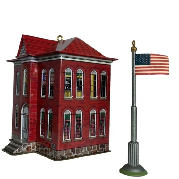 Hallmark Vintage Schoolhouse Patriotic Flag Keepsake Ornament Metal Christmas - Picture 3 of 15